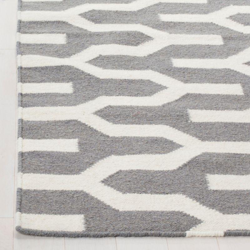 Silver Ivory Geometric Wool Flat Woven Runner Rug