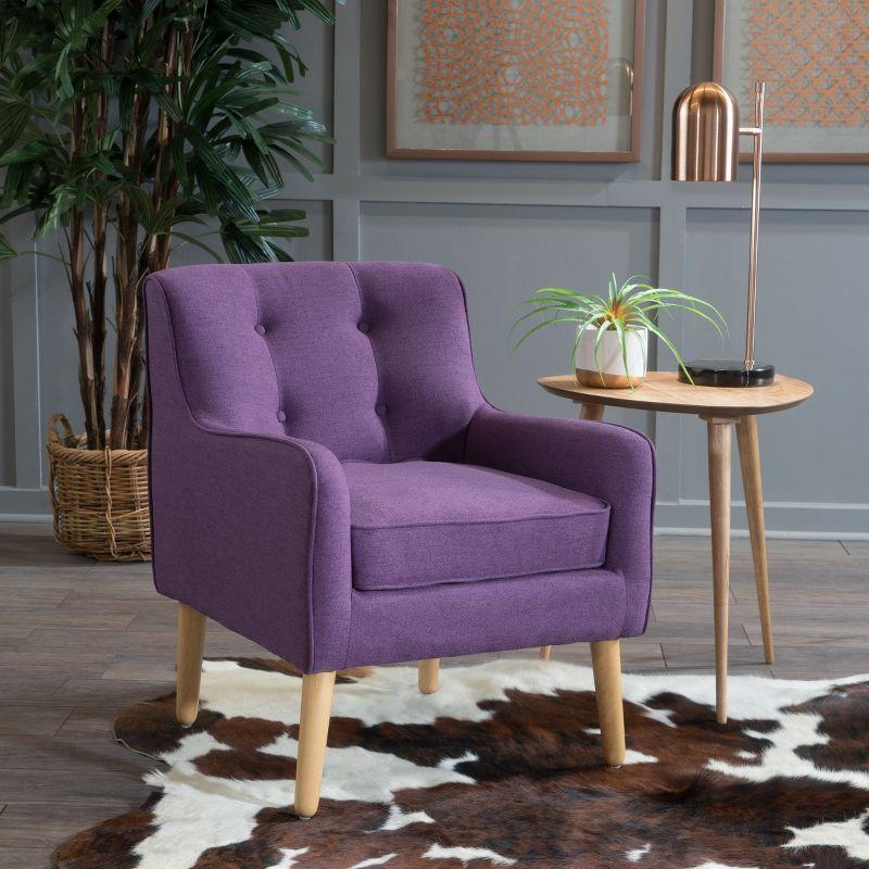 Felicity Tufted Purple Mid-Century Modern Armchair with Wooden Legs