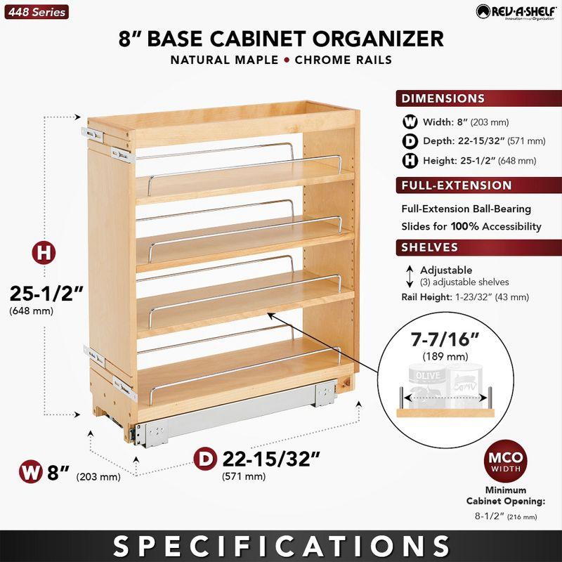 Rev-A-Shelf Pull Out Kitchen Cabinet Storage Organizer Spice Rack w/3 Adjustable Sliding Wood Shelves, Chrome Rails, & 100lb Capacity