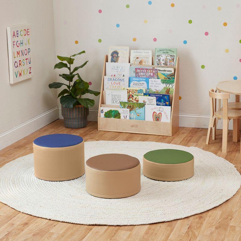 ECR4Kids SoftZone Colorful Stump Stool Seating Set, Foam Ottomans, 3-Piece