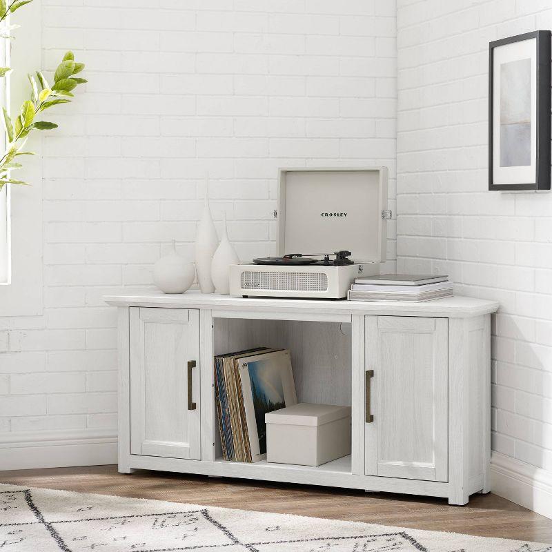 Crosley Camden Corner TV Stand for TVs up to 50" Whitewash: Mid-Century Modern Entertainment Center with Adjustable Shelves