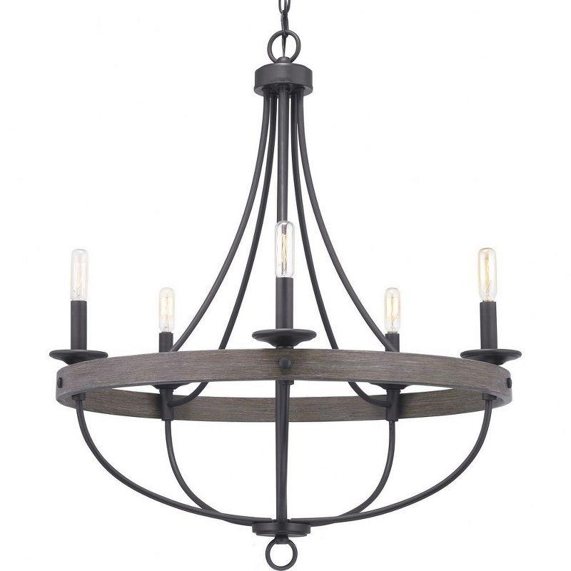 Progress Lighting Gulliver 5-Light Chandelier, Graphite Finish, Wood Grained Texture Shade
