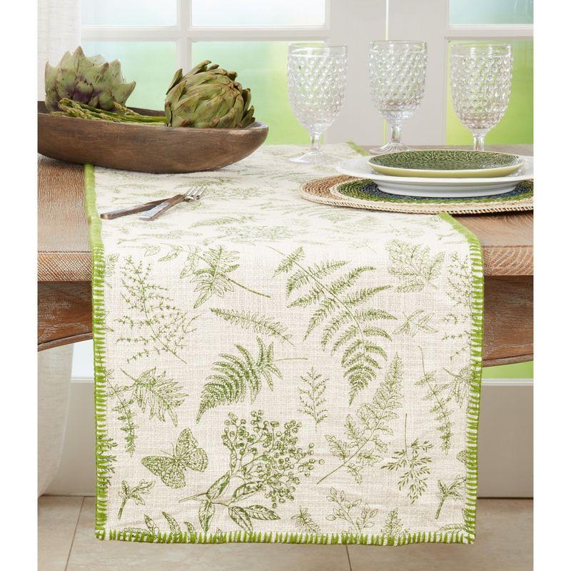 Saro Lifestyle Table Runner With Leaf Whipstitch Design, 16"x72", Green