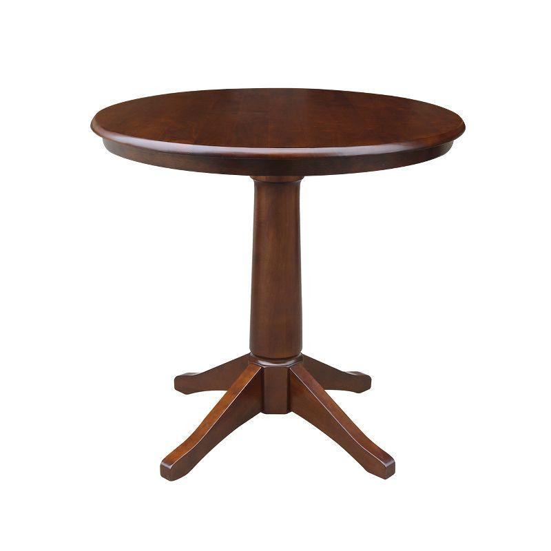 36" Oscar Round Top Pedestal Table Dining Height Espresso - International Concepts: Solid Wood, Kitchen Table