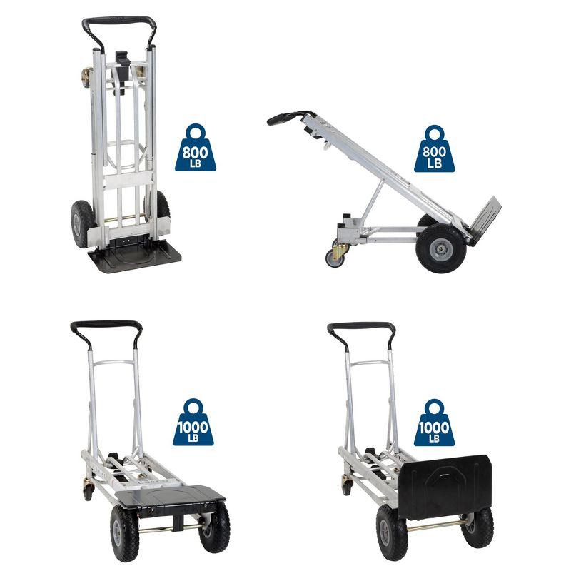 COSCO Folding 4-in-1 Hand Truck with Folding Toe Plate and Flat-Free Wheels, Silver/Black