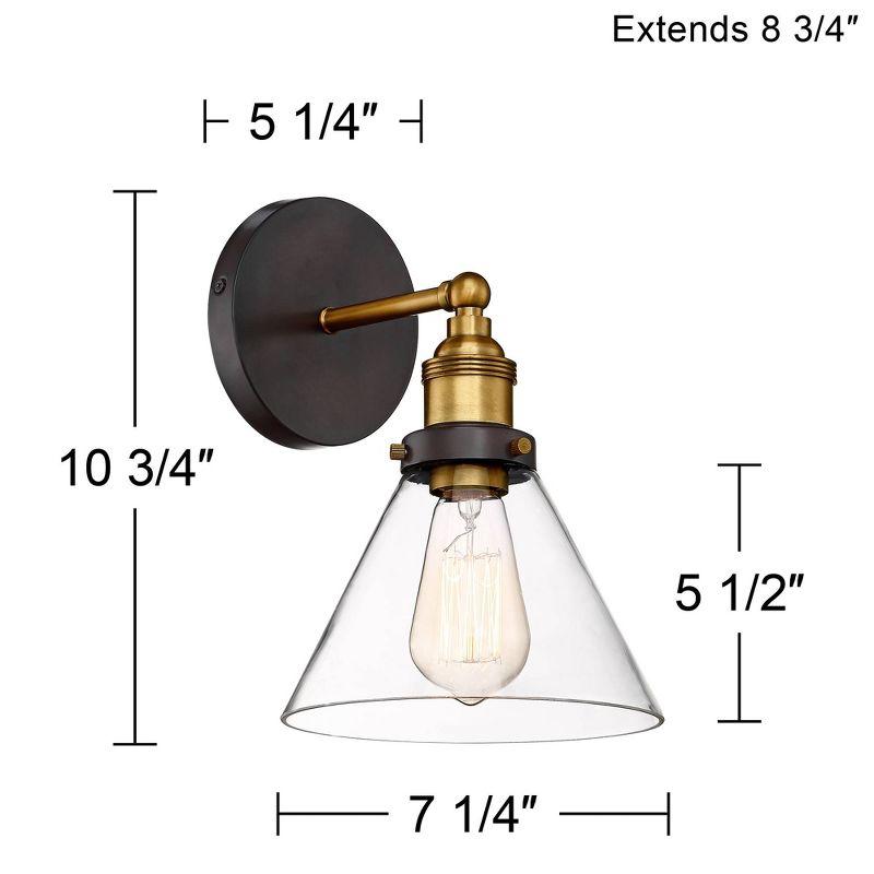 360 Lighting Burke Industrial Modern Wall Light Sconce Dark Bronze Brass Hardwire 7 1/4" Fixture LED Clear Glass for Bedroom Bathroom Living Room