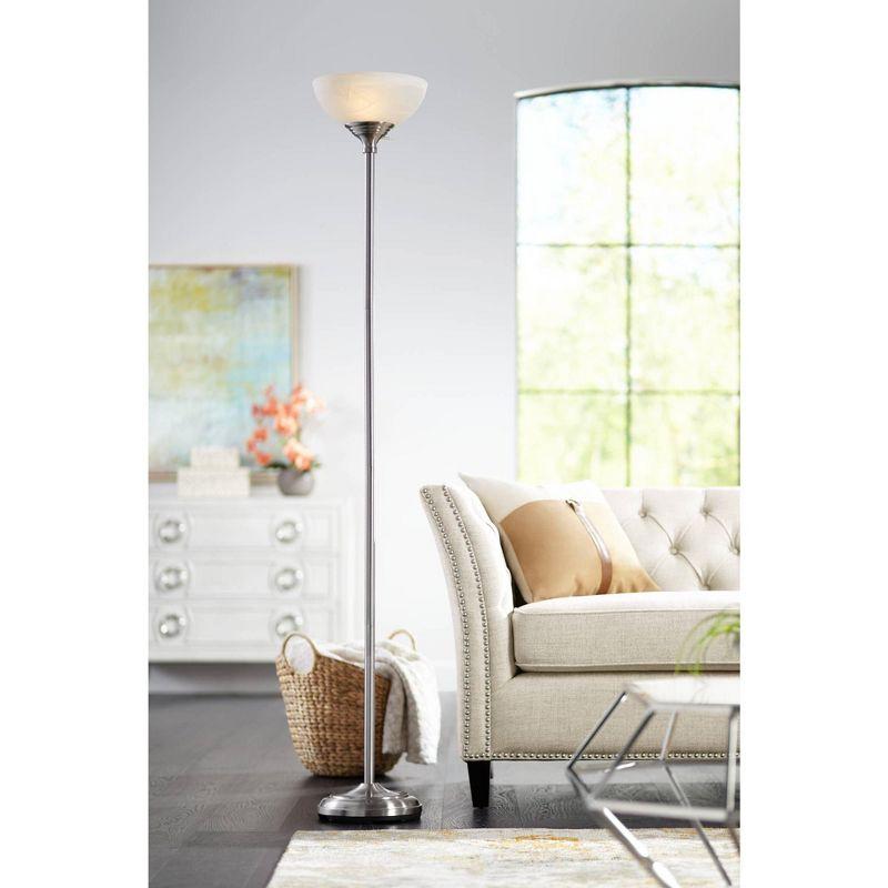 360 Lighting Maddox Modern Torchiere Floor Lamp 71" Tall Satin Nickel Silver Metal Alabaster Glass Shade for Living Room Bedroom Office House Home