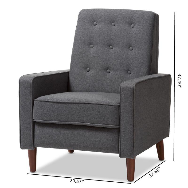 Mathias Mid Century Modern Lounge Chair - Baxton Studio: Recliner, Footrest, Walnut Legs