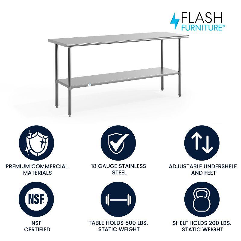 Woodford Stainless Steel 18 Gauge Work Table with Undershelf - NSF Certified