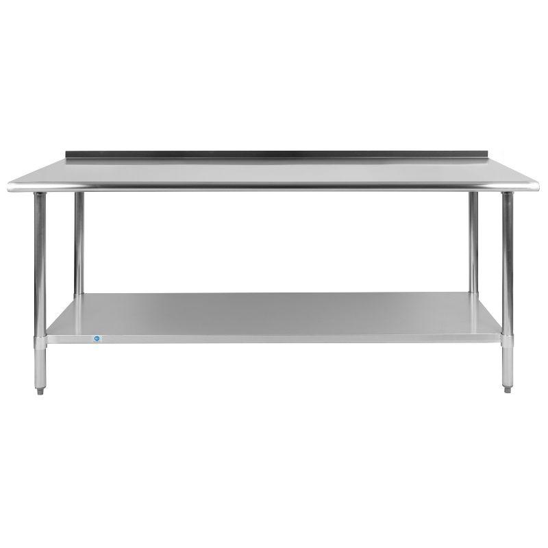 Woodford Stainless Steel 18 Gauge Work Table with 1.5" Backsplash and Shelf, NSF Certified