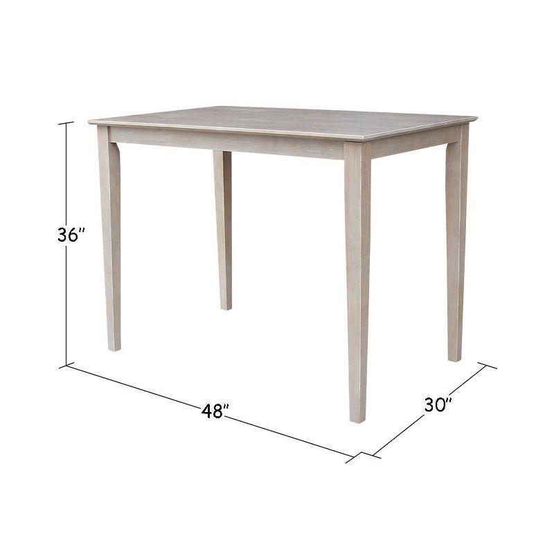 Solid Wood 30" X 48" Counter Height Table Washed Gray Taupe - International Concepts: Parawood, Non-Extension, Modern Style