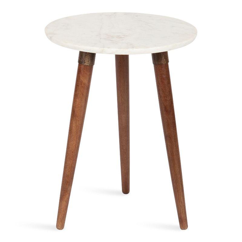 Kate and Laurel Rumsen Round Marble Side Table, 16x16x21, Walnut Brown