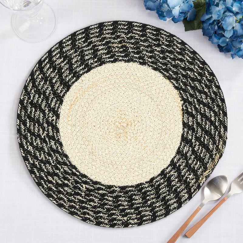 Hand Braided Round Cotton Placemats Set of 4, Black