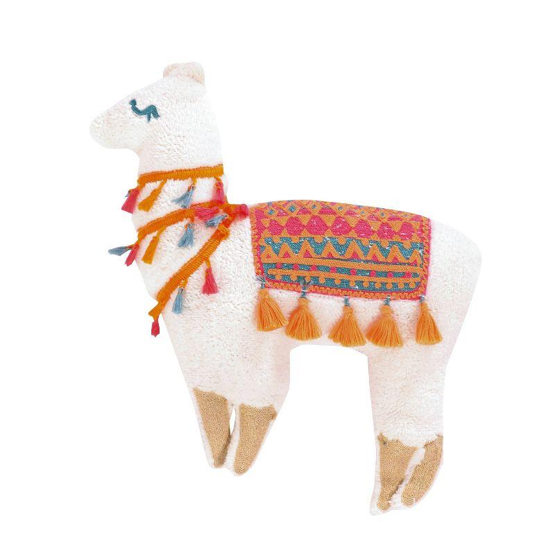 Cream Llama Shaped Kids' Pillow with Colorful Saddle