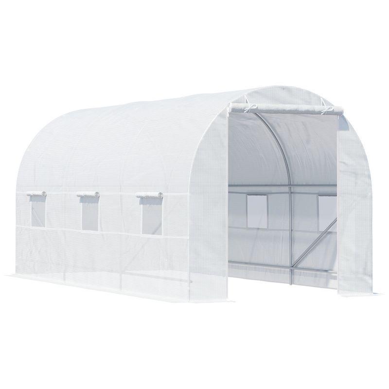 Outsunny White Steel Frame Walk-In Tunnel Greenhouse with Roll-Up Door