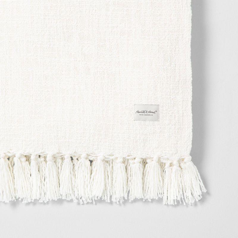 White Cotton Knotted Fringe Throw Blanket 55x80"