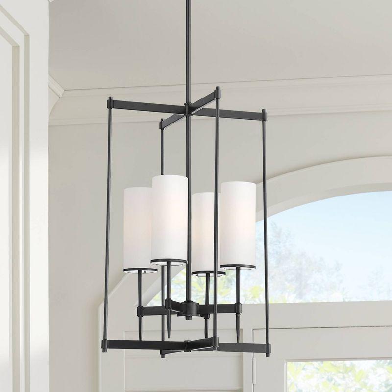 Coal Black Etched White Glass 4-Light Modern Pendant Chandelier