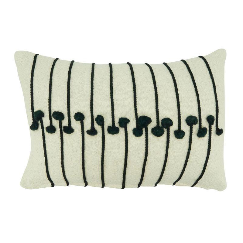 White and Black Twisted Cord Appliqué Rectangular Cotton Throw Pillow