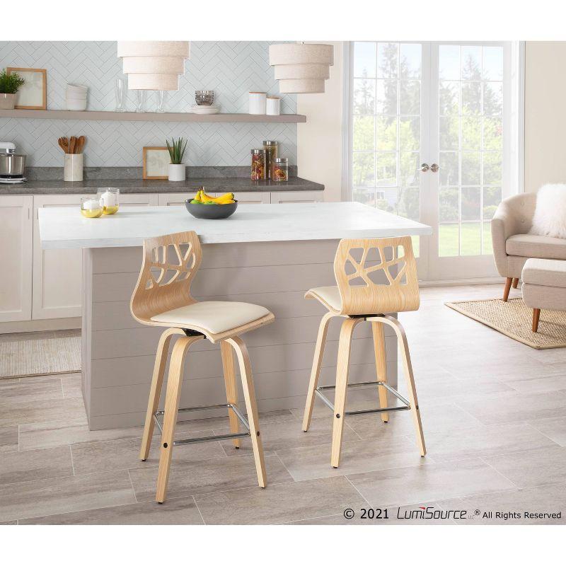 Natural Wood and Cream Faux Leather Mid-Century Modern Counter Stools