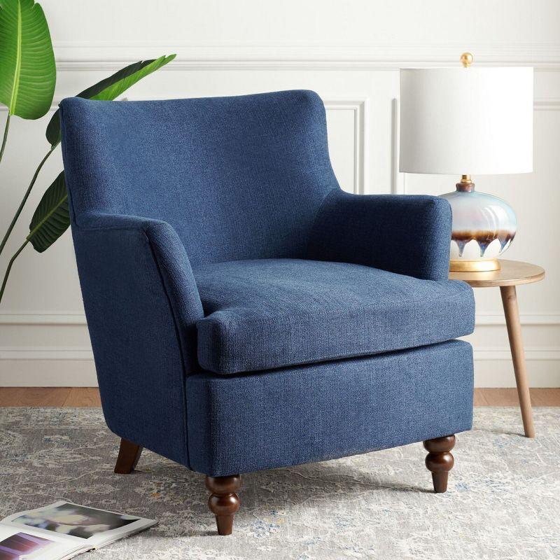 Navy Linen Lawson Accent Chair with Walnut Spindle Legs