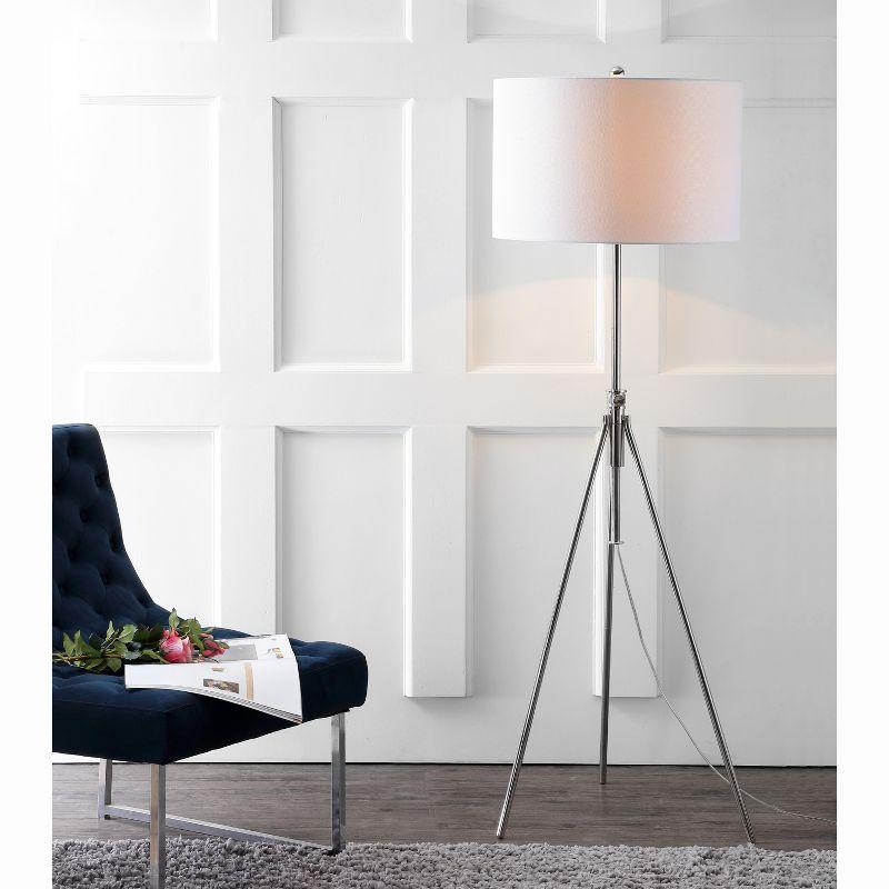 Cipriana Adjustable Nickel Tripod Floor Lamp with White Shade