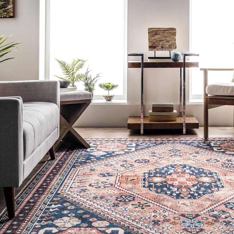 Nuloom Nevaeh Pet Friendly Machine Washable Bohemian Medallion Area Rug, 3' x 5', Dark Blue