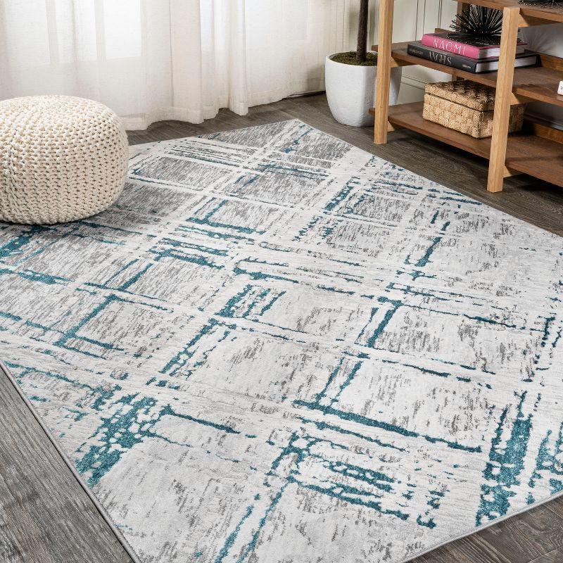 4'x6' Slant Modern Abstract Area Rug, Gray/Turquoise - JONATHAN Y
