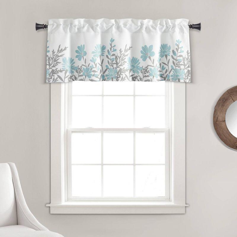 Aprile Blue and Gray Floral Light Filtering Valance