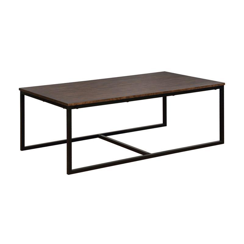 54" Wide Arcadia Acacia Wood Coffee Table Antiqued Mocha - Alaterre Furniture: Industrial, Trestle Base, Stained Wood
