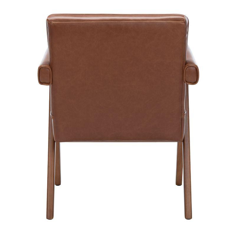 Contemporary Cognac Faux Leather Arm Chair with Walnut Finish