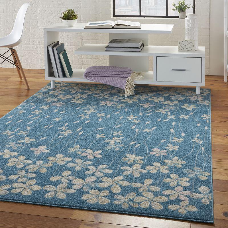 Nourison Tranquil 5'3" X 7'3" (5' x 7') Turquoise Area Rug Bohemian Botanical Vine and Bloom by Nourison