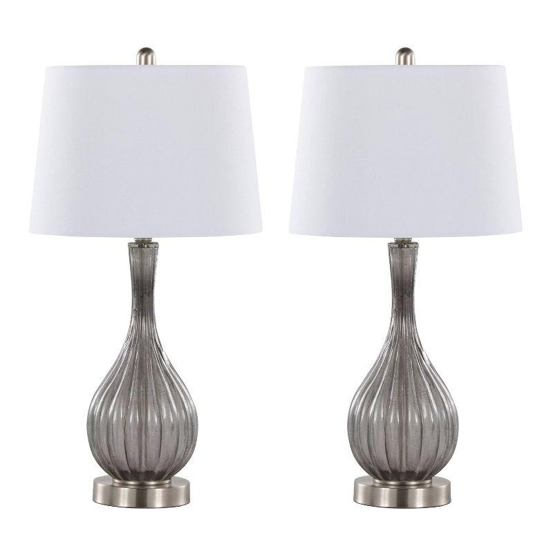 LumiSource (Set of 2) Jenny 27" Contemporary Glass Table Lamps Clear Smokey Brushed Nickel and White Shade from Grandview Gallery: UL Listed