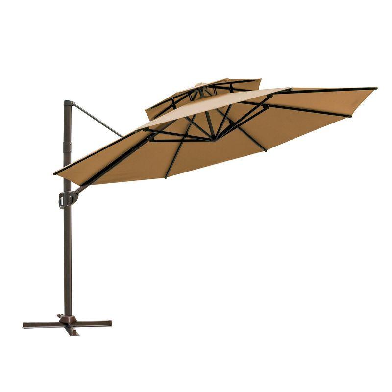 11.5' Tan Aluminum Cantilever Patio Umbrella with Crank