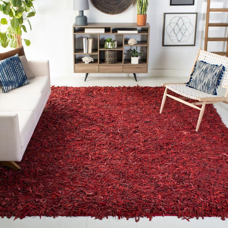 Leather Shag LSG601 Handwoven Area Rug - Red - 6'x9' - Safavieh