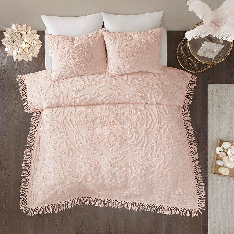 Laetitia Tufted Chenille Cotton Medallion Fringe Coverlet Set