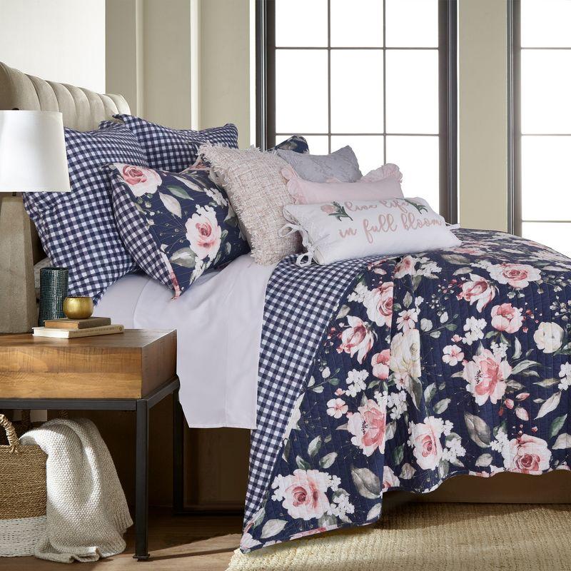 Renaissance Floral Quilted Cotton Standard Sham in Charcoal & Pink