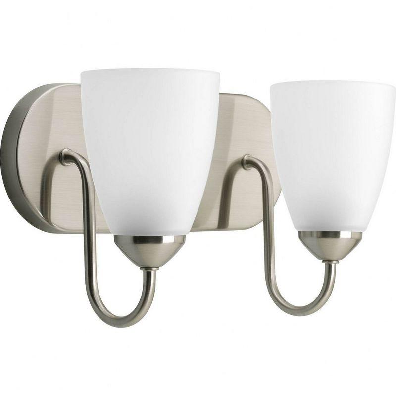 Progress Lighting Gather 2-Light Bath Bracket, Brushed Nickel, Etched Glass Shade
