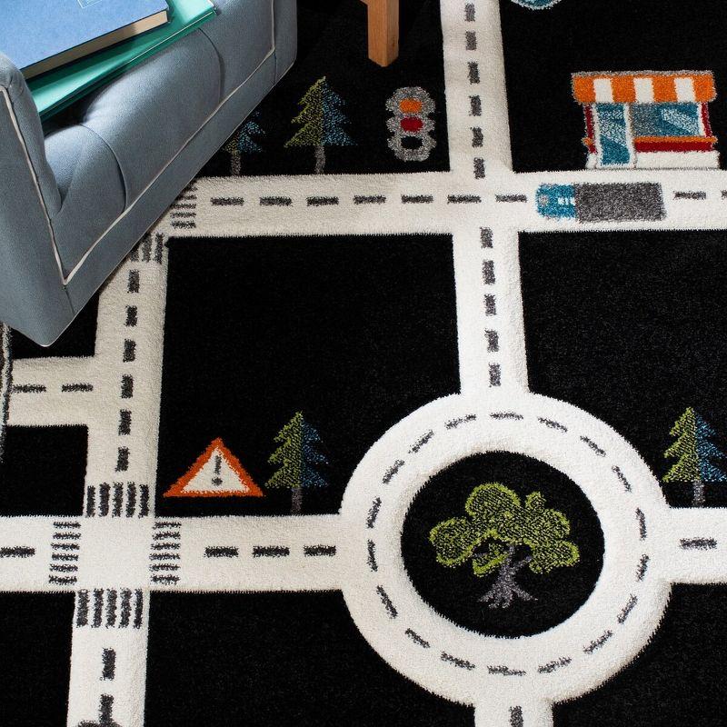 Playful Storybook Animals Black/Ivory Square Area Rug for Kids