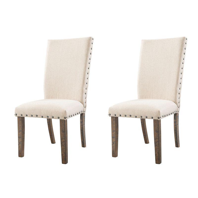 Dex 7pc Extendable Dining Table Set and 6 Upholster Side Chairs Walnut Brown/Cream - Picket House Furnishings: Smokey Finish, Flared Legs