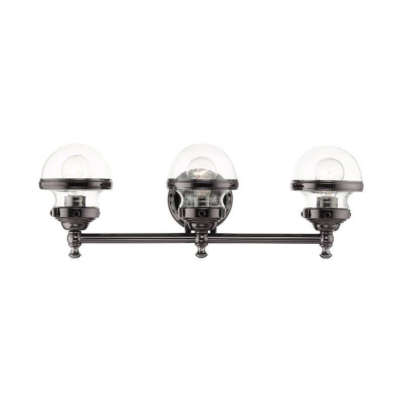 Polished Black Chrome 3-Light Vanity with Hand Blown Clear Glass