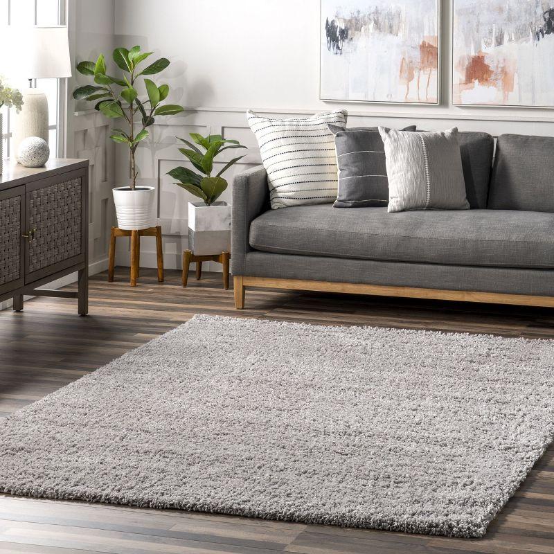 Silver Rectangular Shag Area Rug 12x18 Feet