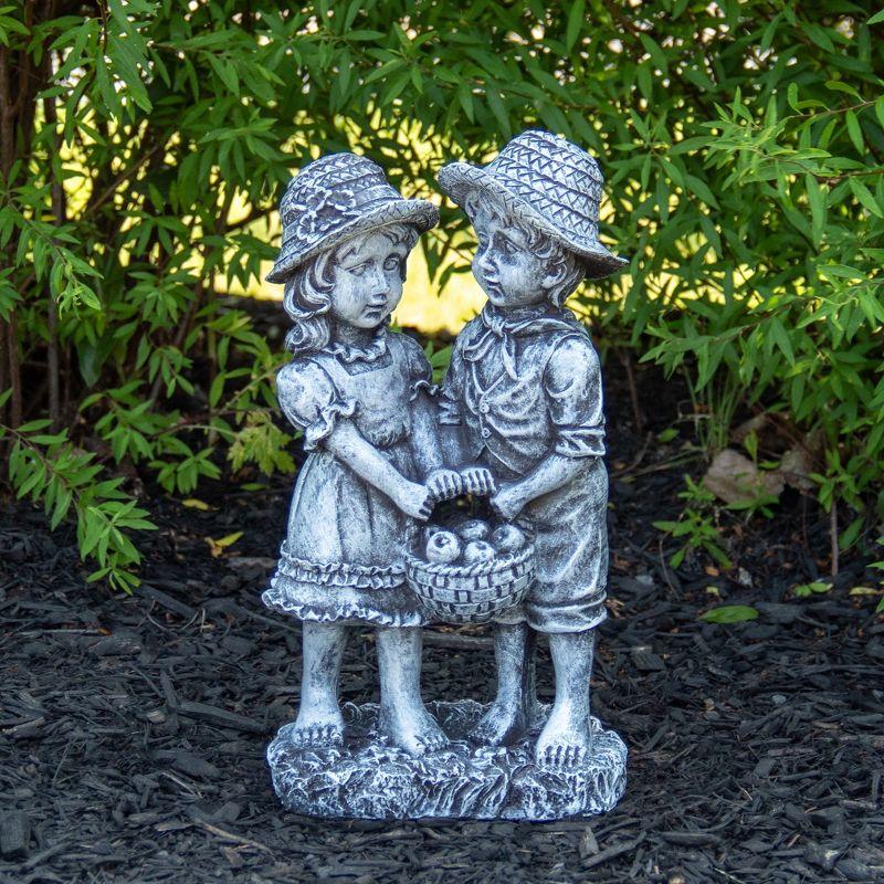 13" Boy and Girl Apple Picking Outdoor Garden Statue