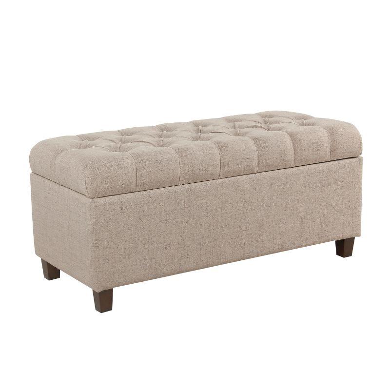 Tan Tufted Storage Ottoman Bench with Hinged Lid