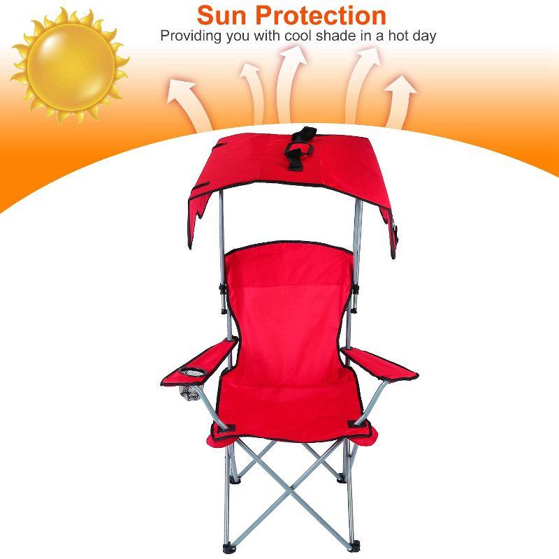 LakeForest"Foldable Beach Canopy Chair with Sun Protection, Cup Holder, and 330lbs Capacity for Outdoor Activities"Red
