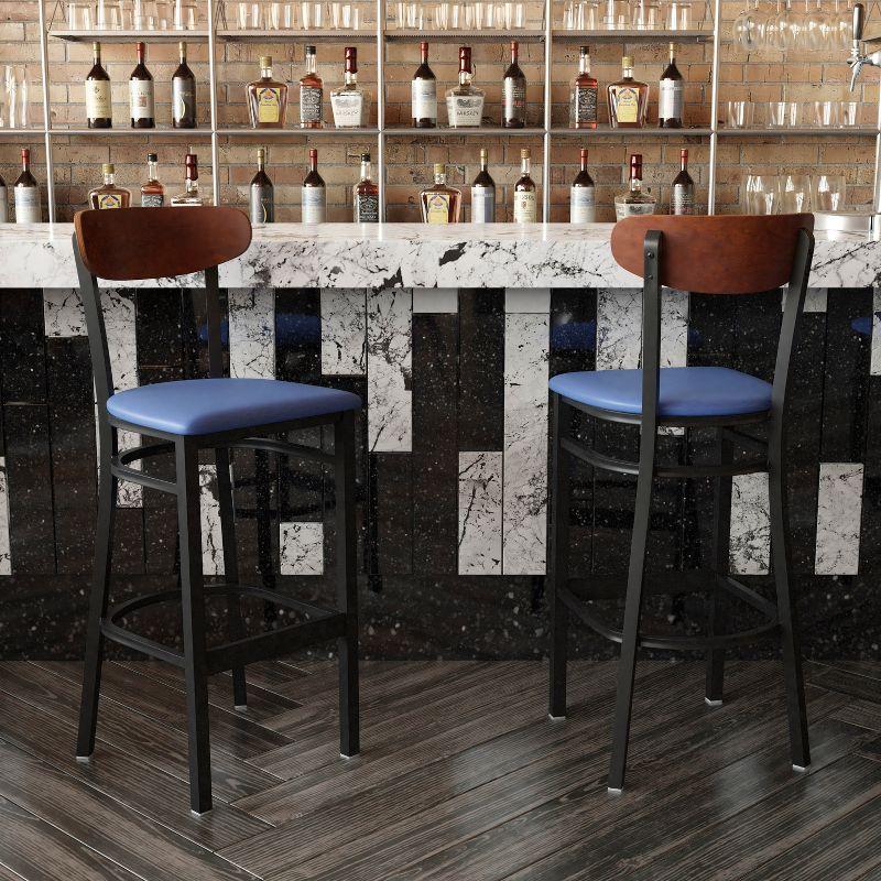 Flash Furniture Wright Commercial Grade Barstool with 500 LB. Capacity Steel Frame, Solid Wood Seat, and Boomerang Back