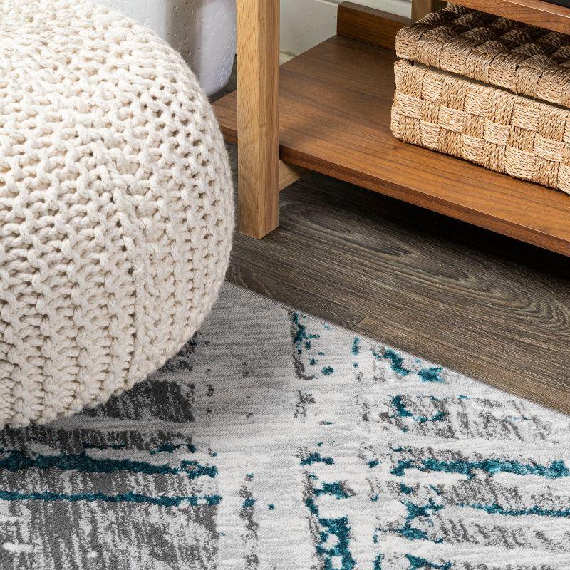 4'x6' Slant Modern Abstract Area Rug, Gray/Turquoise - JONATHAN Y