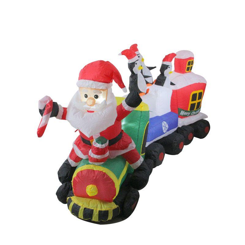 Northlight Lighted Inflatable Santa and Penguins on Train Outdoor Christmas Decoration - 6.5'