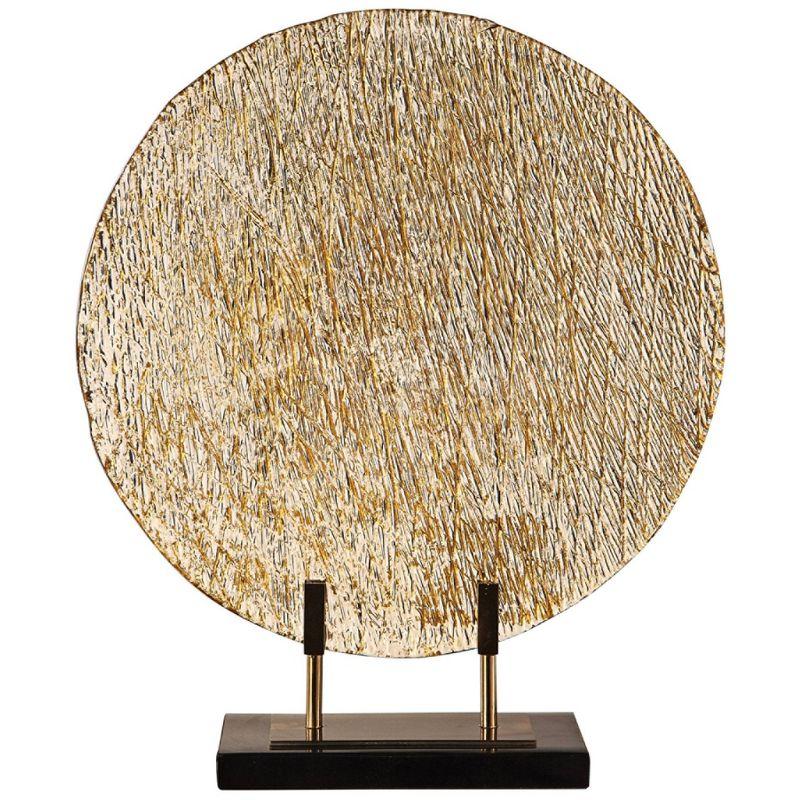 Layan 21" Gold Rippled Art Glass Charger with Bronze Stand