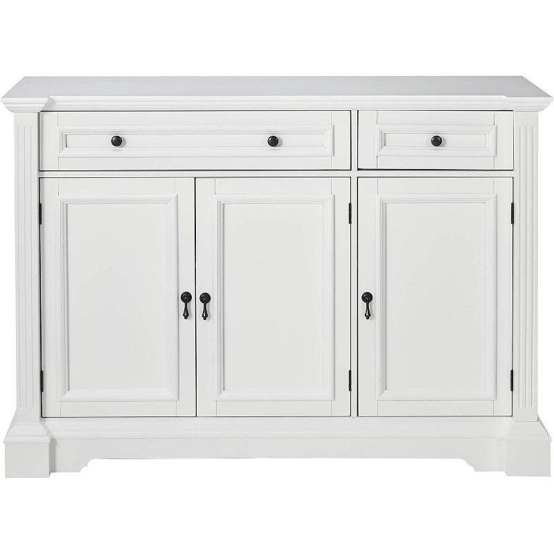 Kings Brand Furniture White Finish Wood Buffet Breakfront Cabinet Console Table With Storage, Drawers, Shelves