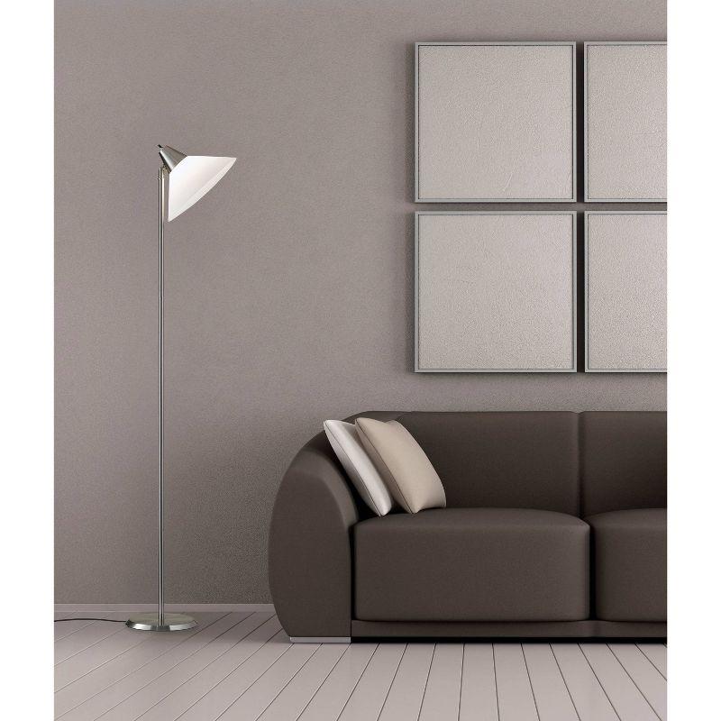 Elegant Brushed Steel Adjustable Swivel Floor Lamp with White Shade